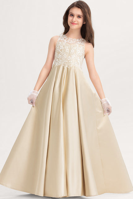 Robe De Princesse Satin Beige Ornée - gallery 1