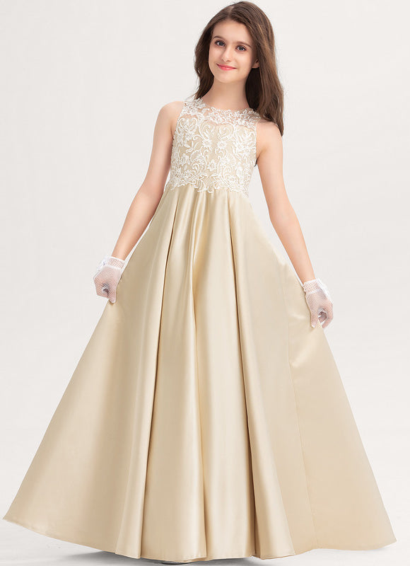 Robe De Princesse Satin Beige Ornée - gallery 1