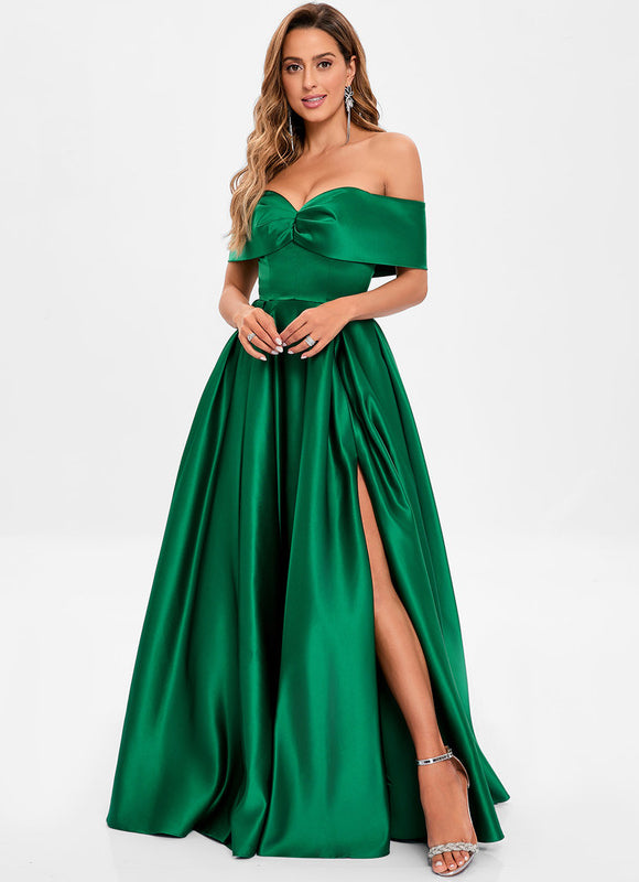 Robe De Princesse Satin Émeraude Chic - gallery 2