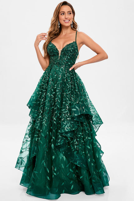Robe De Princesse Émeraude À Volants - gallery 3