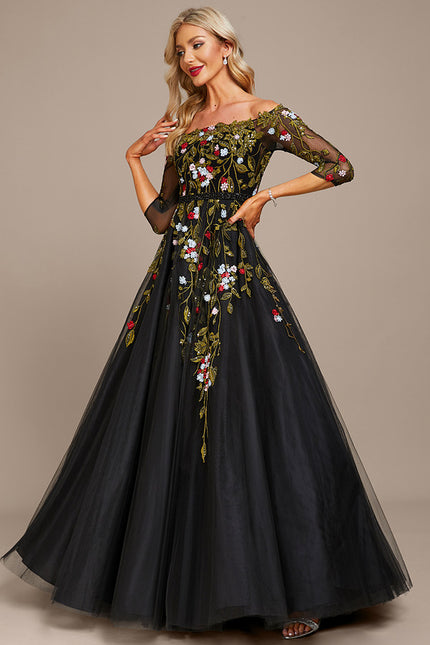Robe De Princesse Noire Florale - gallery 4