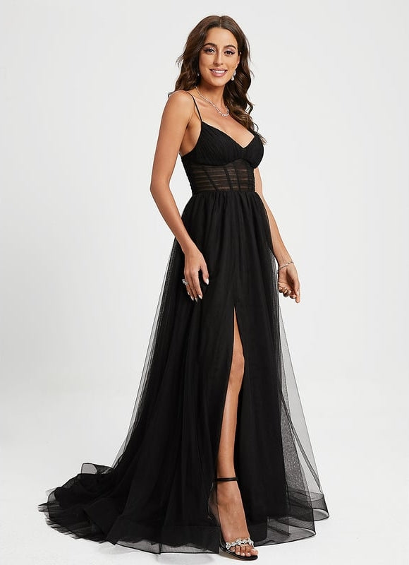 Robe De Princesse Tulle Noire Élégante - gallery 2