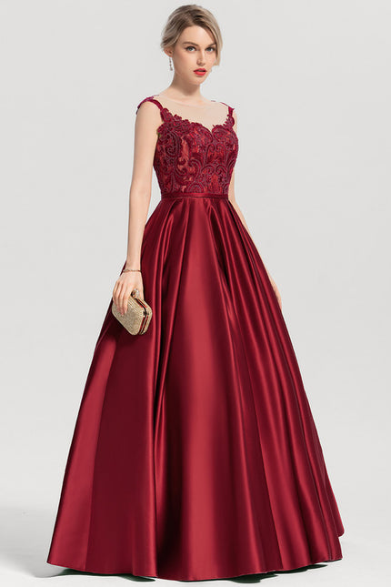 Robe De Princesse De Bal Satinée Bordeaux - gallery 3