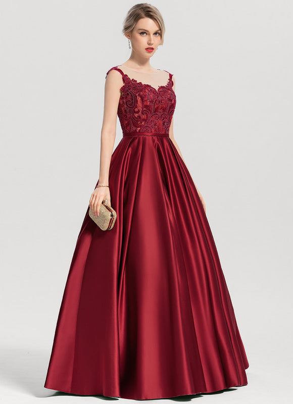 Robe De Princesse De Bal Satinée Bordeaux - gallery 3