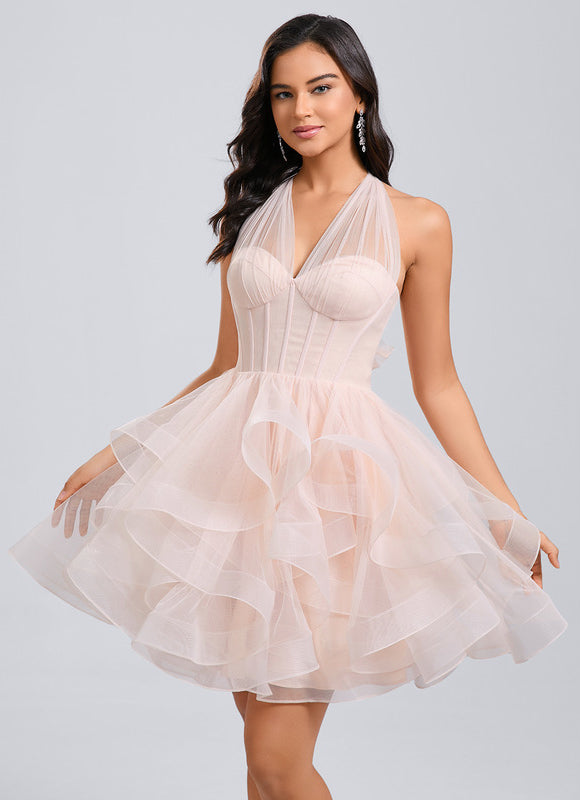 Robe De Princesse Tulle Asymétrique Saumon - gallery 4
