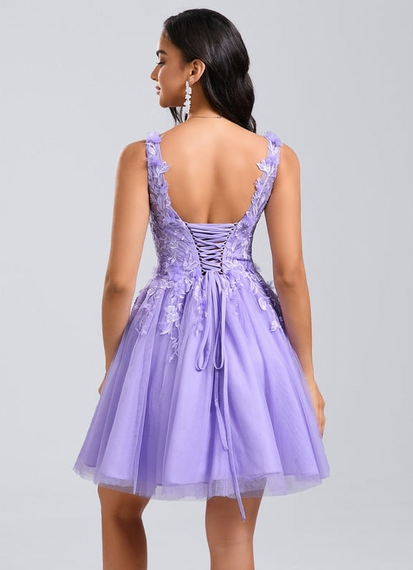 Robe De Princesse Courte Lilas Florale - gallery 4