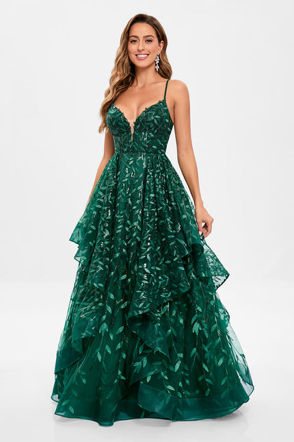 Robe De Princesse Émeraude À Volants - gallery 2