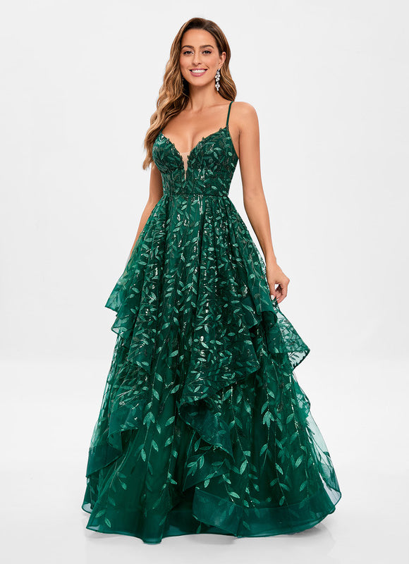 Robe De Princesse Émeraude À Volants - gallery 2