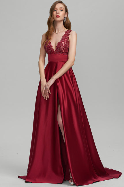 Robe De Princesse Satin Bordeaux Élégante - gallery 2