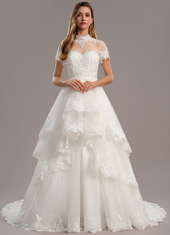 Robe De Princesse Nuptiale En Dentelle - gallery 1