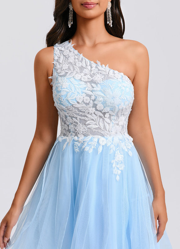 Robe De Princesse Asymétrique Tulle Bleu - gallery 6