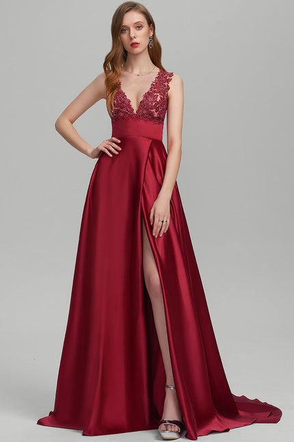 Robe De Princesse Satin Bordeaux Élégante - gallery 3
