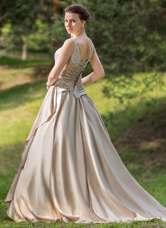 Robe De Princesse Satinée Beige - gallery 3