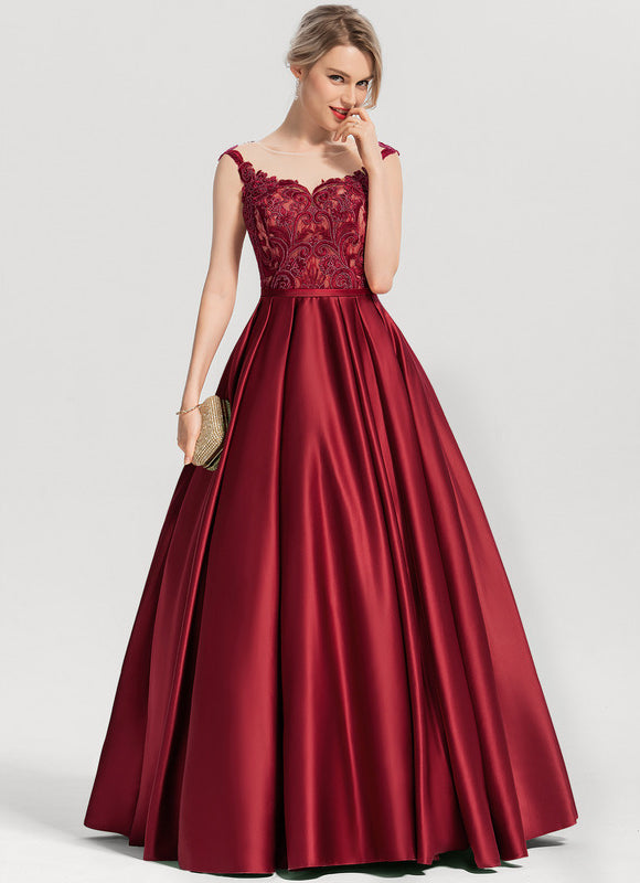 Robe De Princesse De Bal Satinée Bordeaux