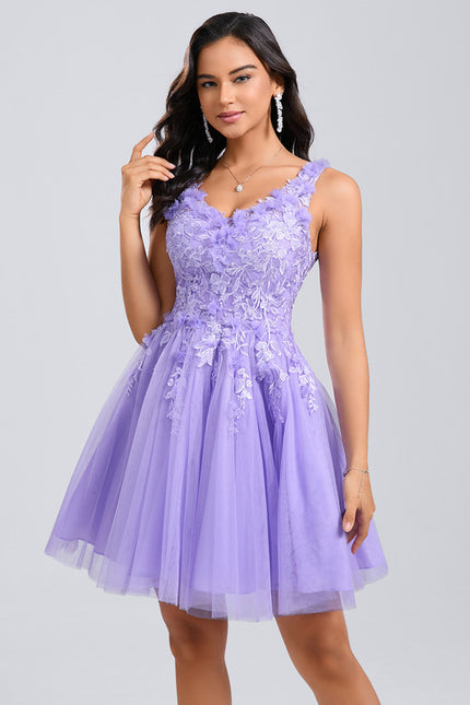 Robe De Princesse Courte Lilas Florale - gallery 1
