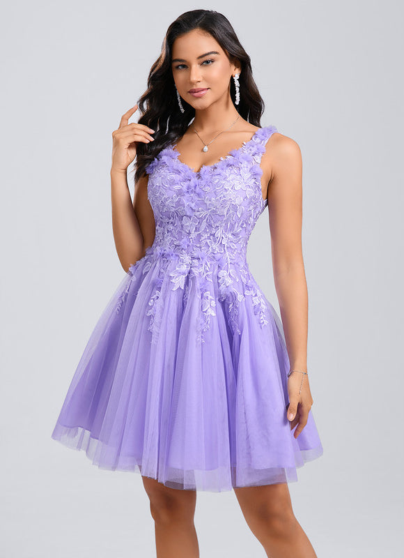 Robe De Princesse Courte Lilas Florale - gallery 1