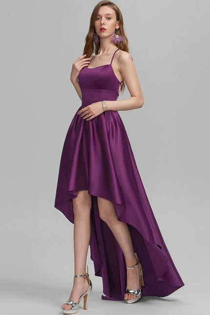 Robe De Princesse Satin Violet Asymétrique