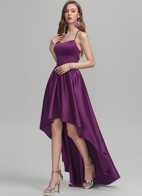 Robe De Princesse Satin Violet Asymétrique