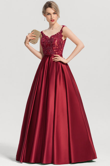 Robe De Princesse De Bal Satinée Bordeaux - gallery 1