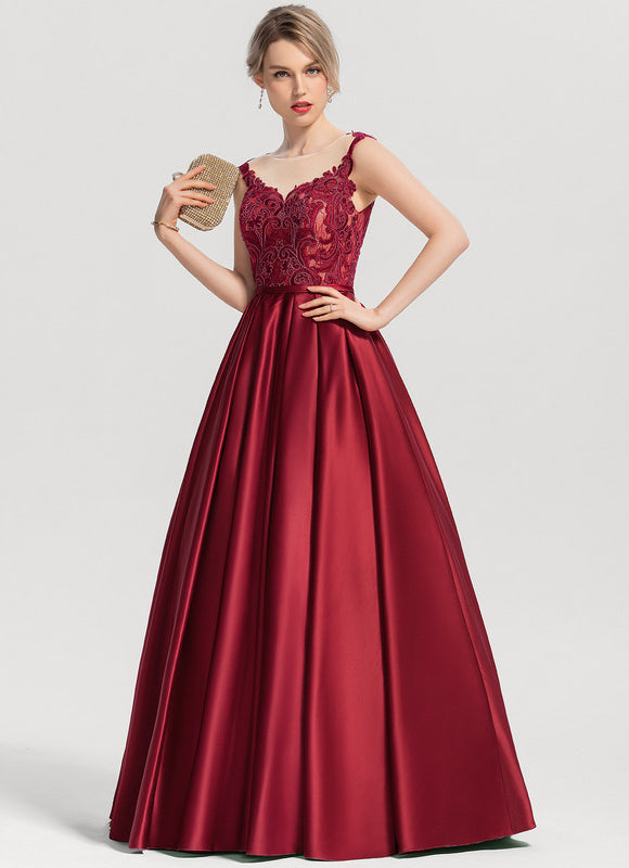 Robe De Princesse De Bal Satinée Bordeaux - gallery 1