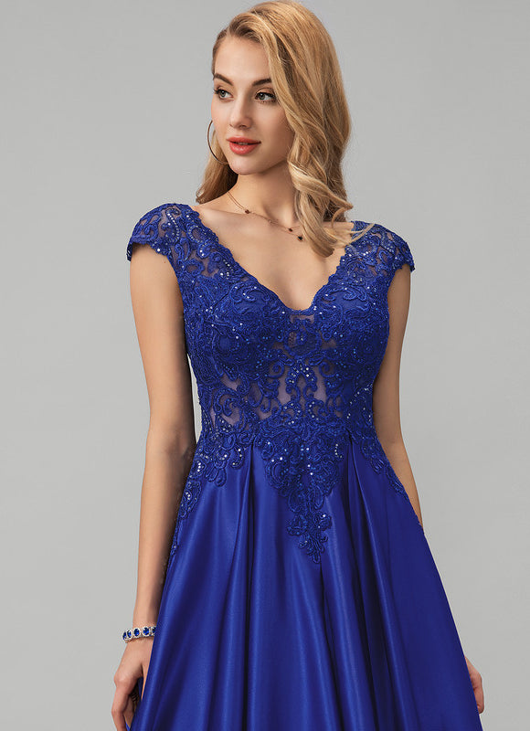 Robe De Princesse Soirée Bleue Satinée - gallery 4