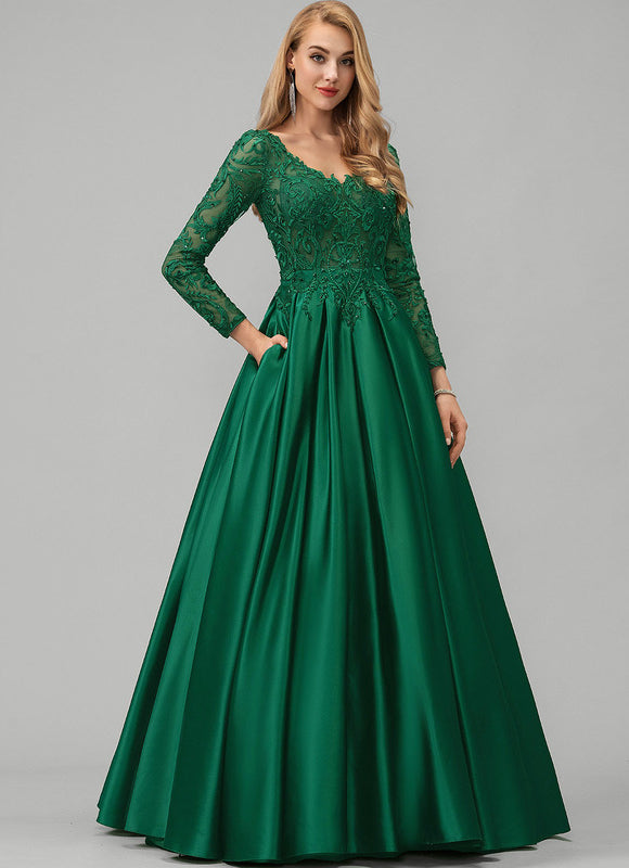 Robe De Princesse Satin Verte - gallery 2