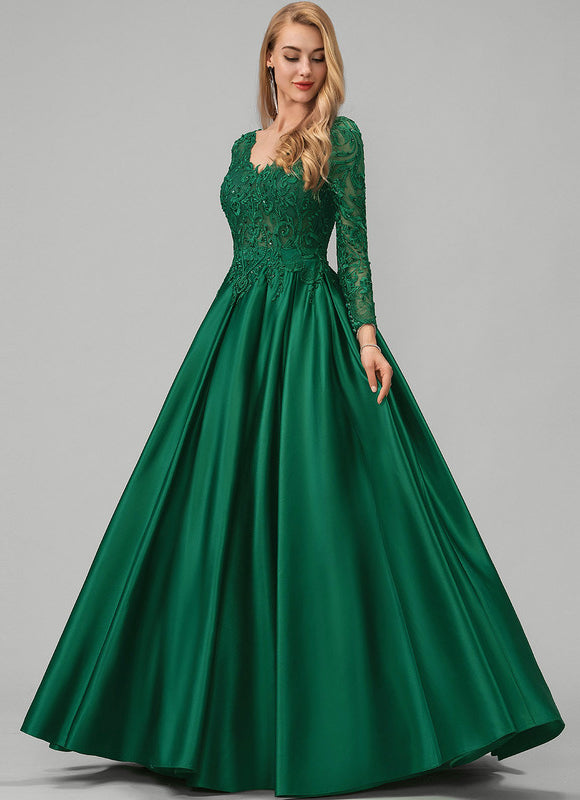 Robe De Princesse Satin Verte - gallery 1