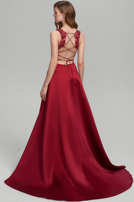 Robe De Princesse Satin Bordeaux Élégante - gallery 1