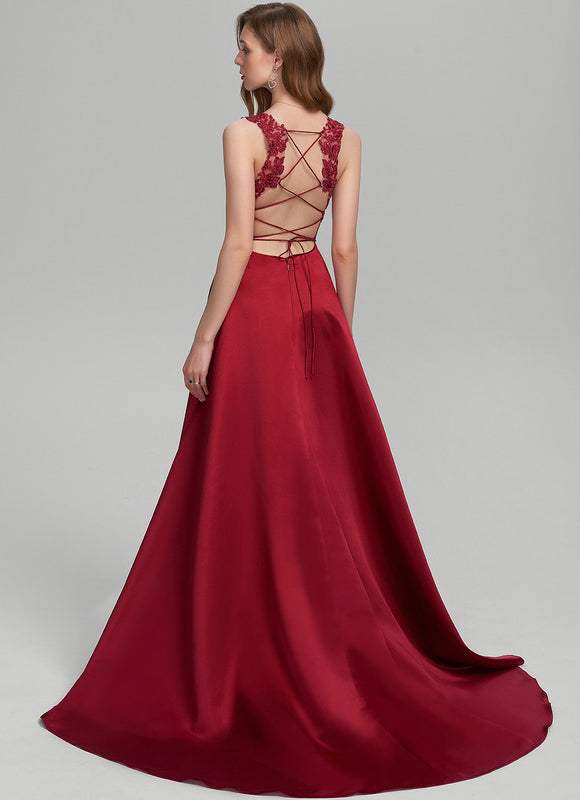 Robe De Princesse Satin Bordeaux Élégante - gallery 1