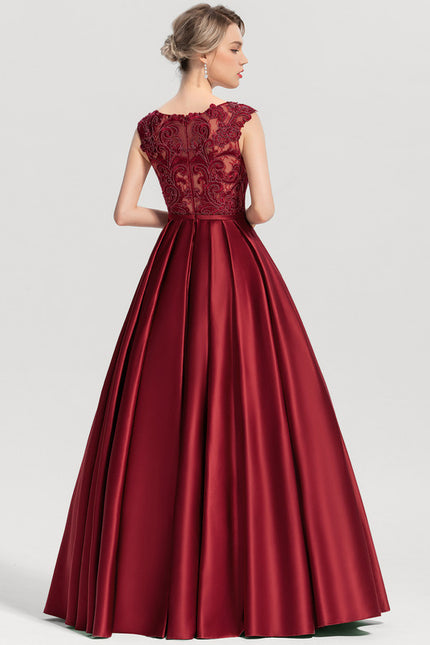 Robe De Princesse De Bal Satinée Bordeaux - gallery 2