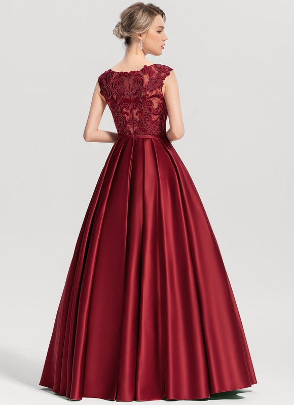 Robe De Princesse De Bal Satinée Bordeaux - gallery 2