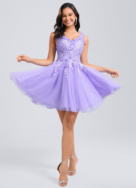 Robe De Princesse Courte Lilas Florale - gallery 5