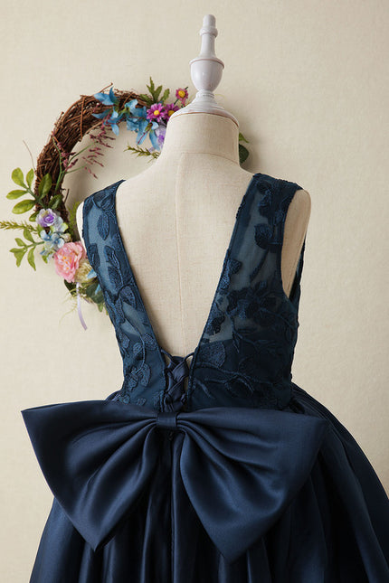 Robe De Princesse Satin Marine Élégante - gallery 2
