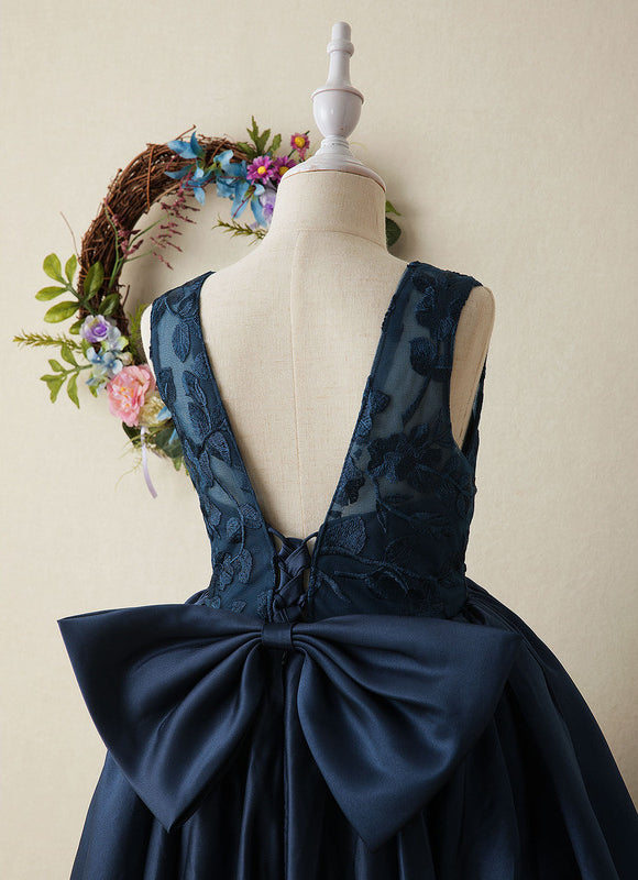 Robe De Princesse Satin Marine Élégante - gallery 2