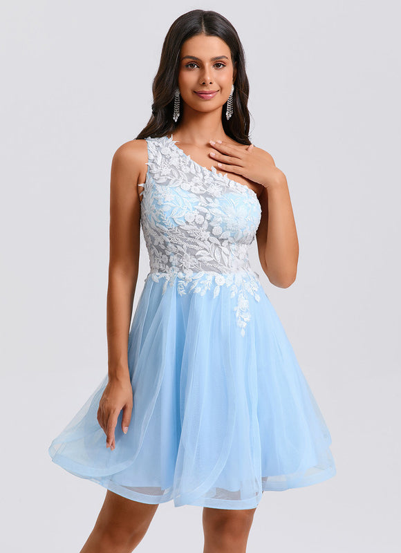 Robe De Princesse Asymétrique Tulle Bleu - gallery 3