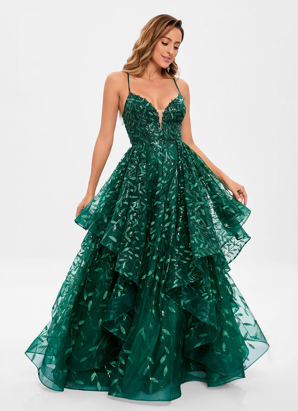Robe De Princesse Émeraude À Volants - gallery 4
