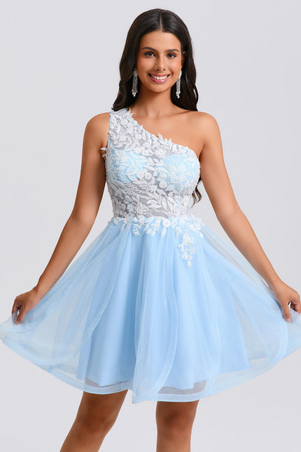 Robe De Princesse Asymétrique Tulle Bleu