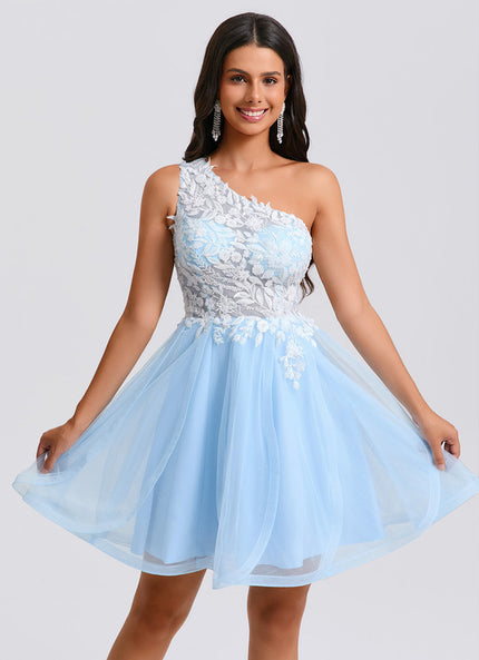 Robe De Princesse Asymétrique Tulle Bleu