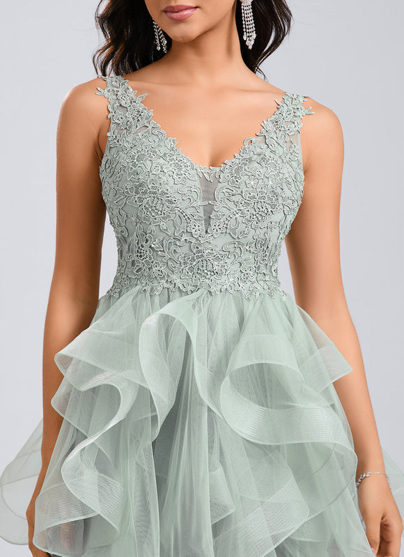 Robe De Princesse Cocktail Volants Vert Deau - gallery 7