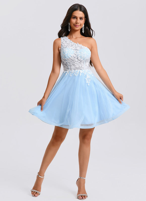 Robe De Princesse Asymétrique Tulle Bleu - gallery 5