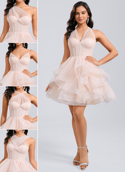 Robe De Princesse Tulle Asymétrique Saumon