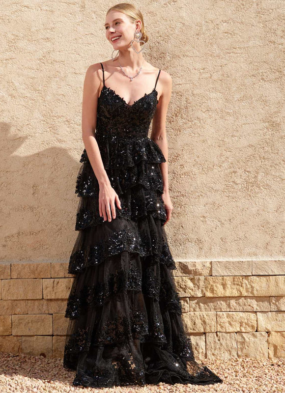 Robe De Princesse Noire À Paillettes