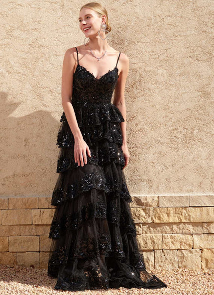 Robe De Princesse Noire À Paillettes