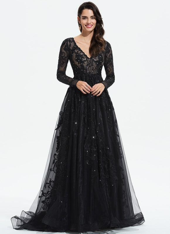 Robe De Princesse De Gala En Tulle Brodé - gallery 1