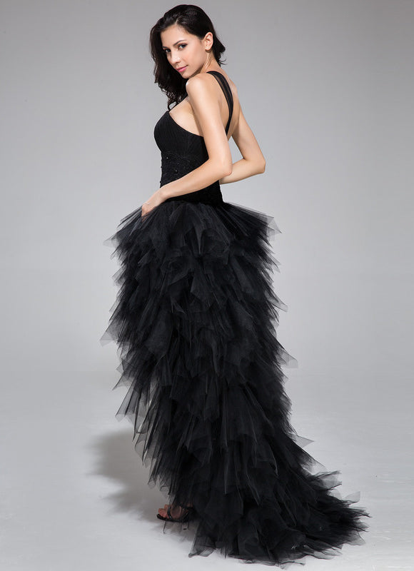 Robe De Princesse Asymétrique À Volants - gallery 4