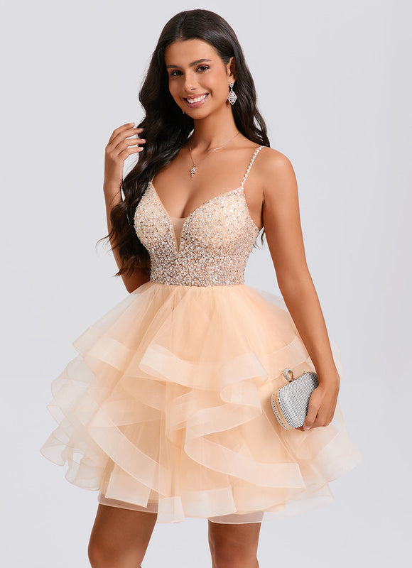 Robe De Princesse Tulle Pailletée Saumon - gallery 5