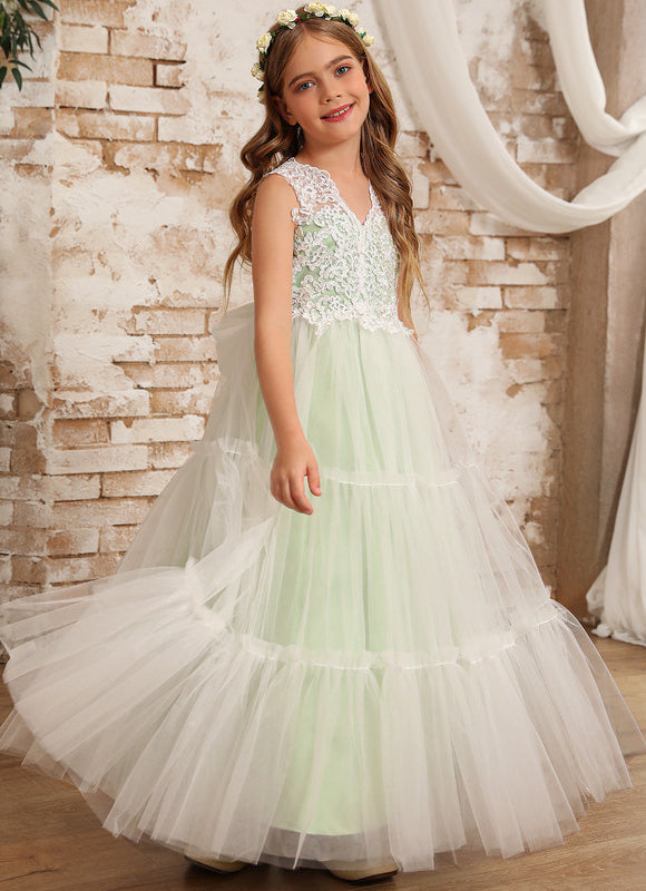 Robe De Princesse Tulle Vert Pâle - gallery 6