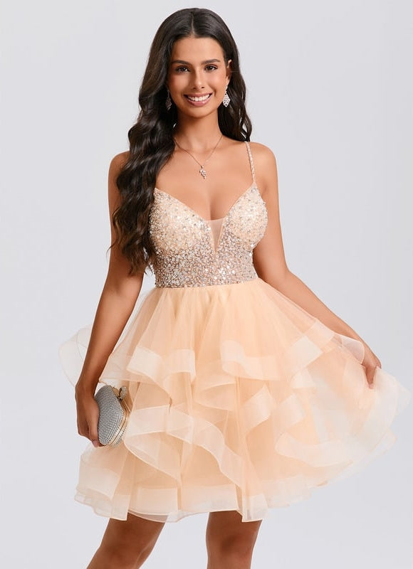 Robe De Princesse Tulle Pailletée Saumon - gallery 1