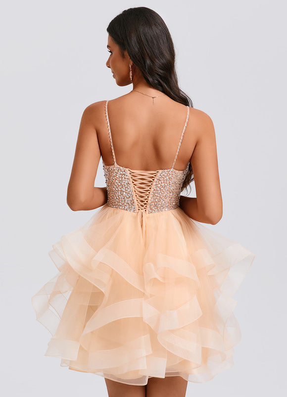 Robe De Princesse Tulle Pailletée Saumon - gallery 4