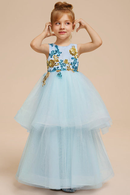 Robe De Princesse Tulle Bleu Floral - gallery 1